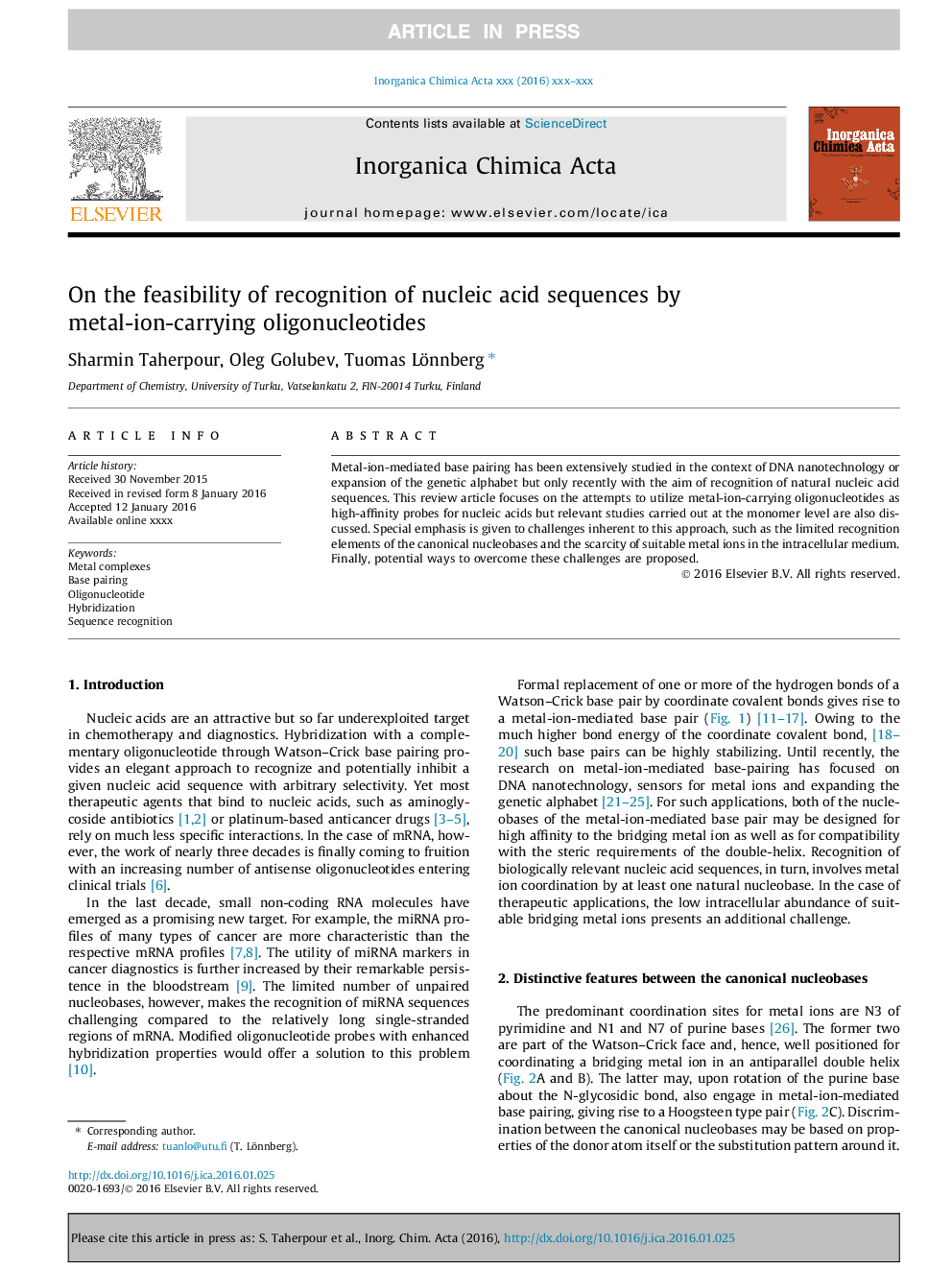 On the feasibility of recognition of nucleic acid sequences by metal-ion-carrying oligonucleotides