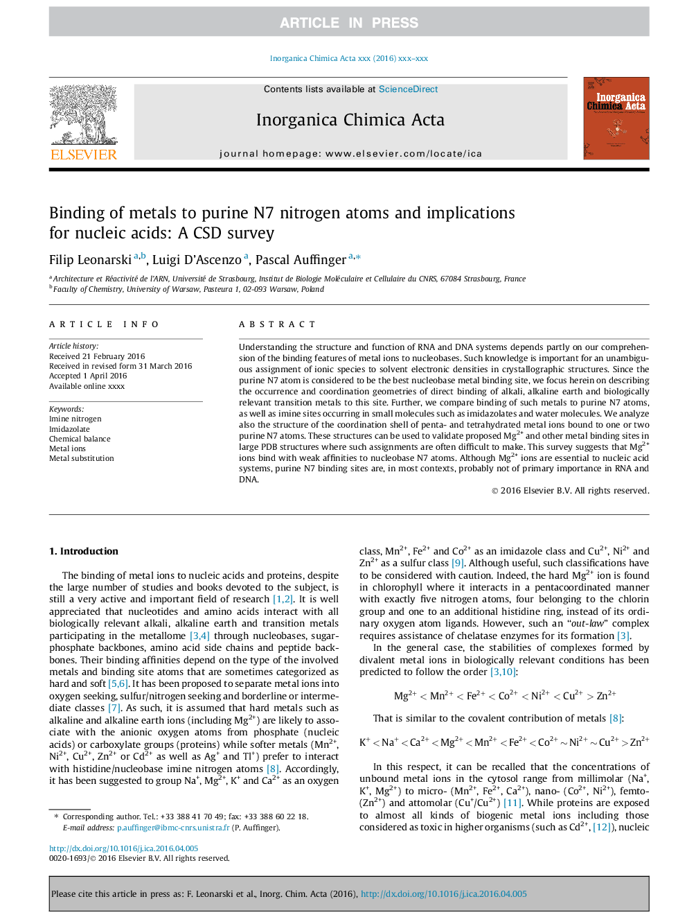 Binding of metals to purine N7 nitrogen atoms and implications for nucleic acids: A CSD survey