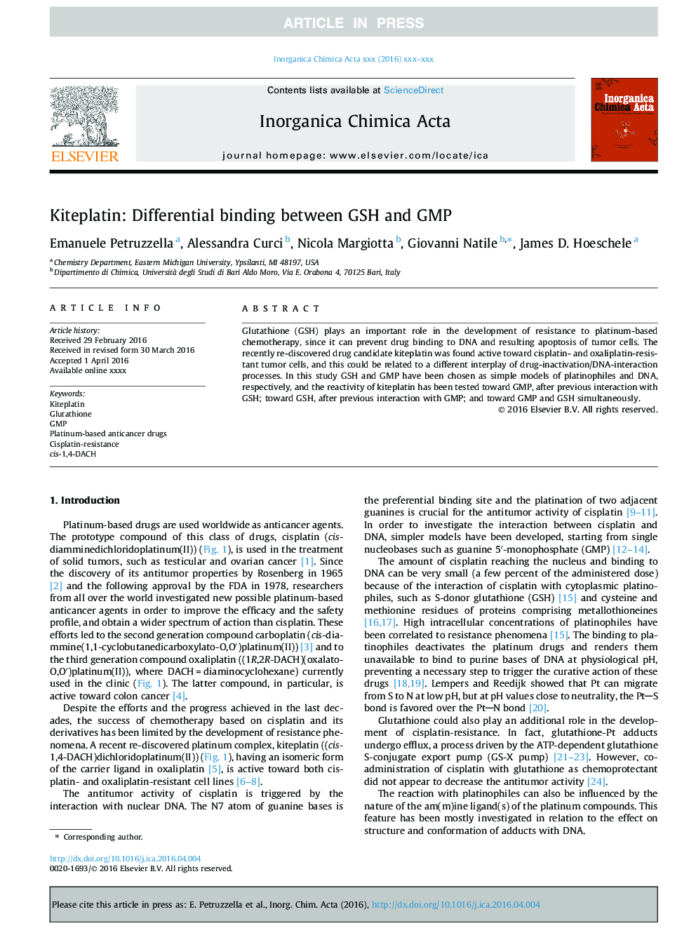 Kiteplatin: Differential binding between GSH and GMP