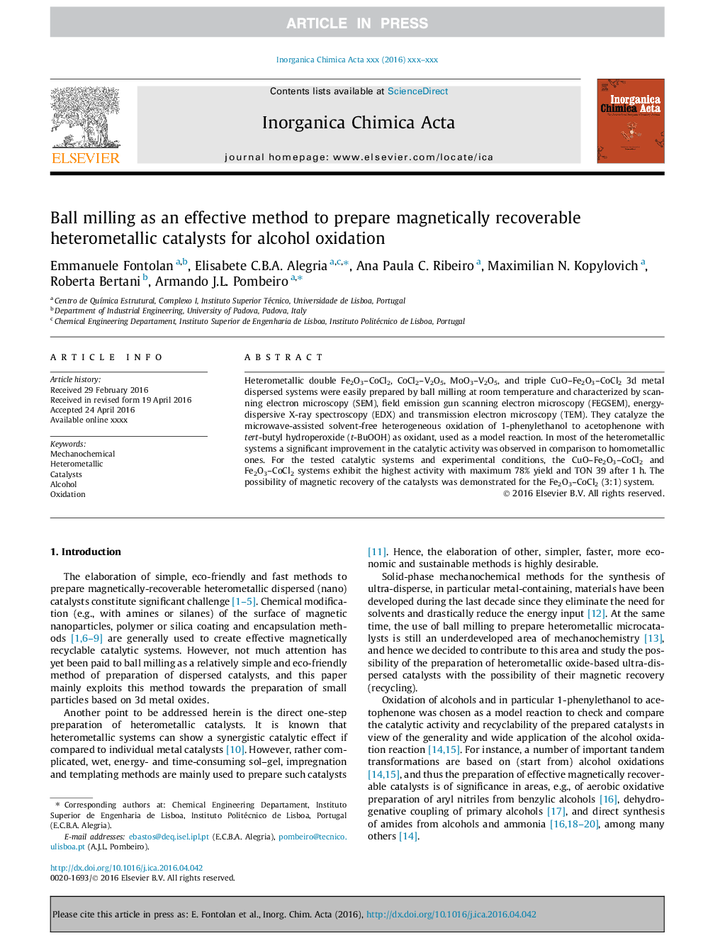 Ball milling as an effective method to prepare magnetically recoverable heterometallic catalysts for alcohol oxidation