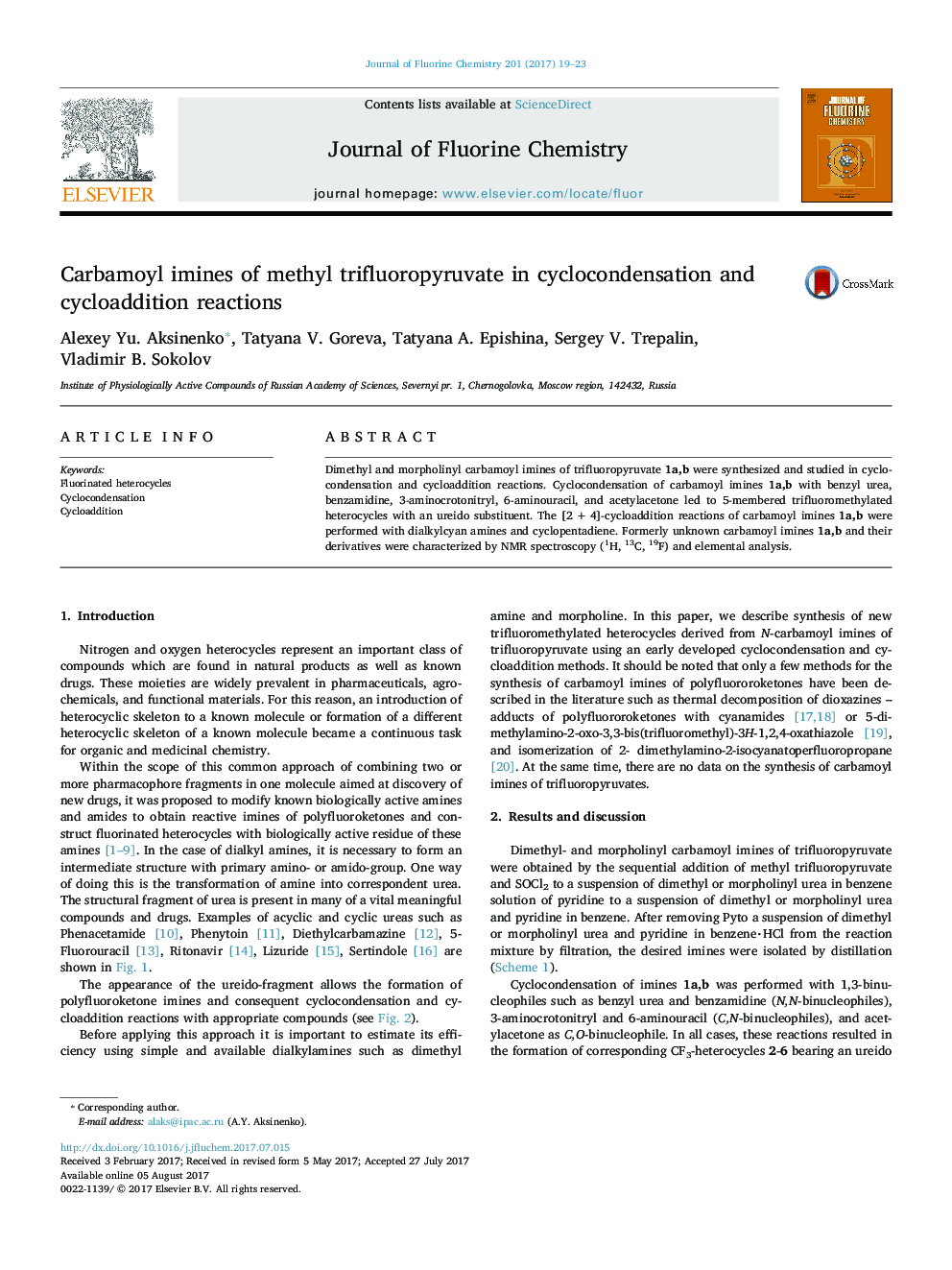 Carbamoyl imines of methyl trifluoropyruvate in cyclocondensation and cycloaddition reactions