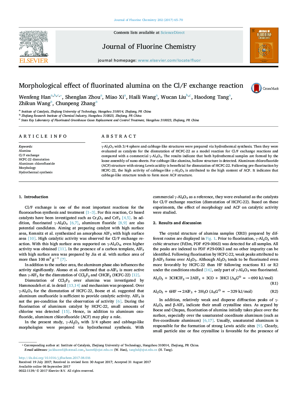 Morphological effect of fluorinated alumina on the Cl/F exchange reaction