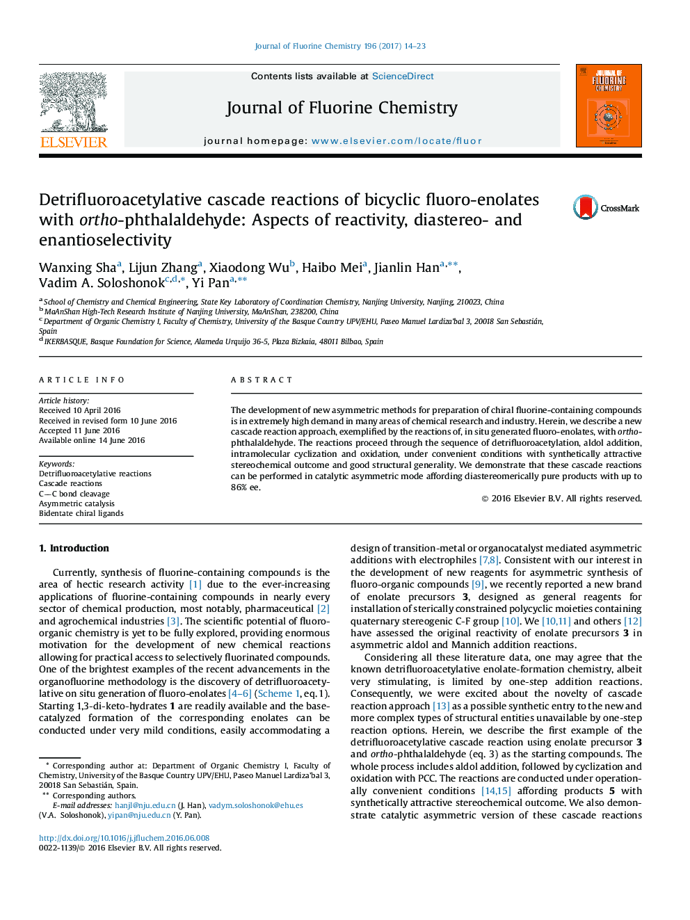 Detrifluoroacetylative cascade reactions of bicyclic fluoro-enolates with ortho-phthalaldehyde: Aspects of reactivity, diastereo- and enantioselectivity