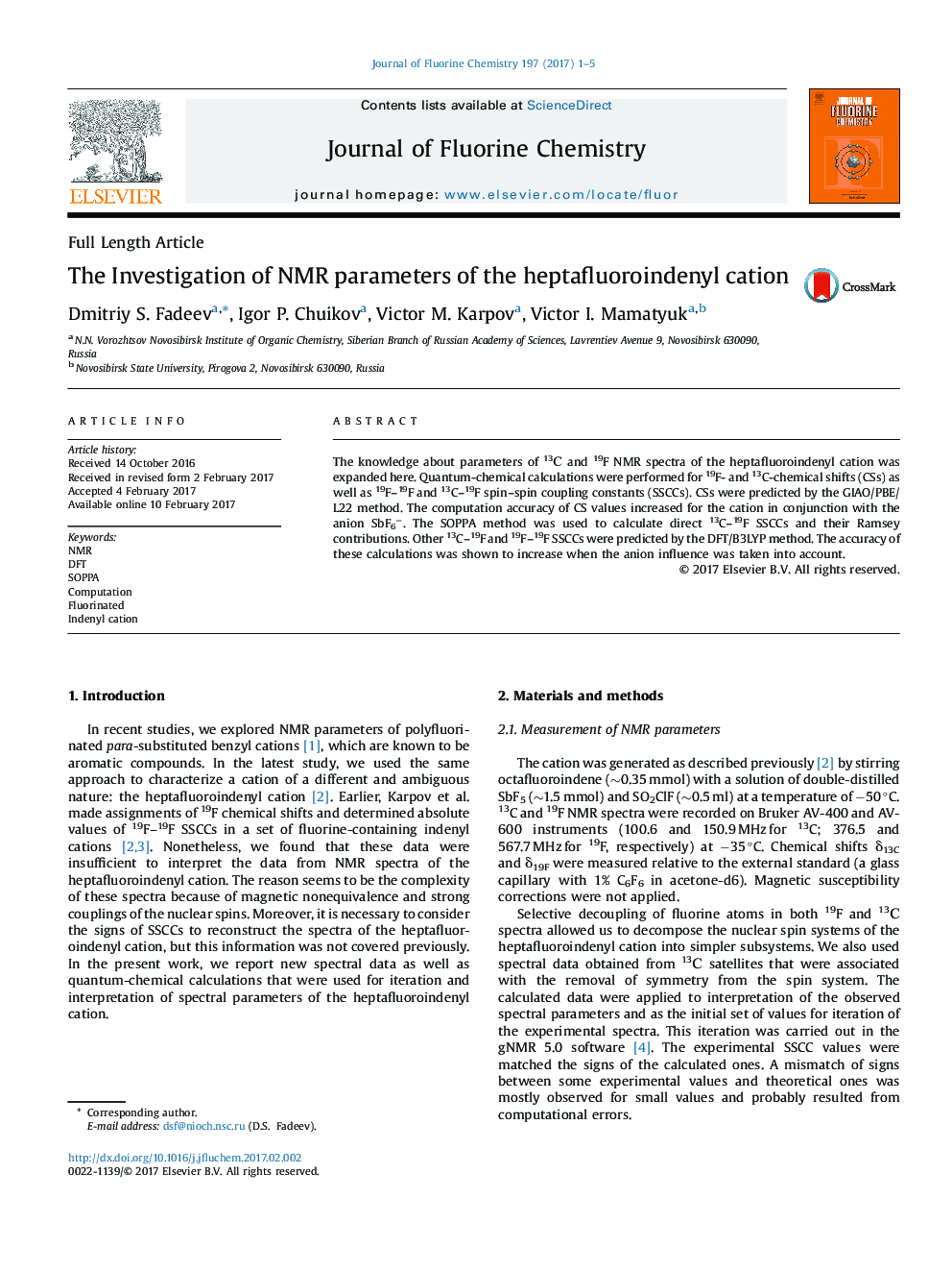 The Investigation of NMR parameters of the heptafluoroindenyl cation