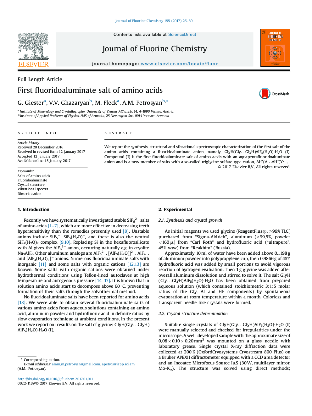 First fluoridoaluminate salt of amino acids