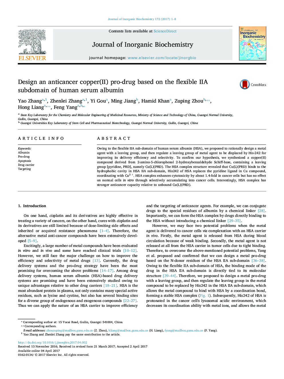 Design an anticancer copper(II) pro-drug based on the flexible IIA subdomain of human serum albumin