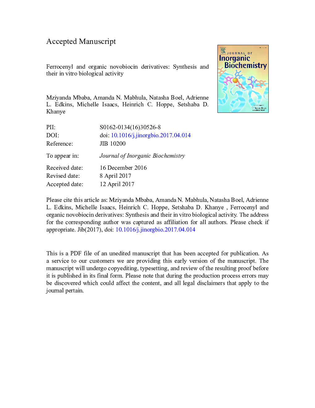 Ferrocenyl and organic novobiocin derivatives: Synthesis and their in vitro biological activity