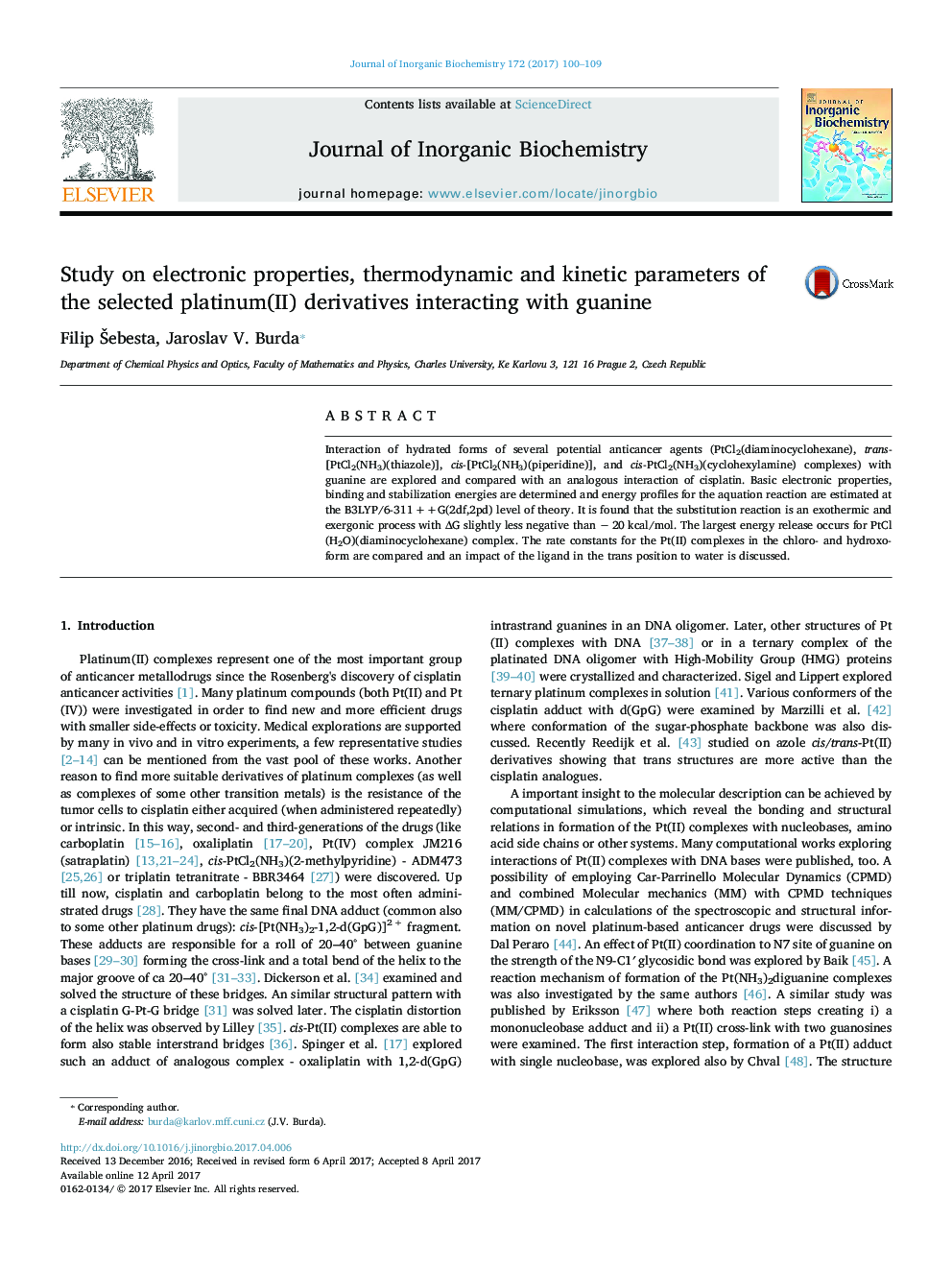 Study on electronic properties, thermodynamic and kinetic parameters of the selected platinum(II) derivatives interacting with guanine