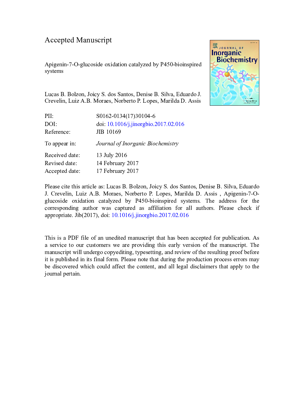 Apigenin-7-O-glucoside oxidation catalyzed by P450-bioinspired systems