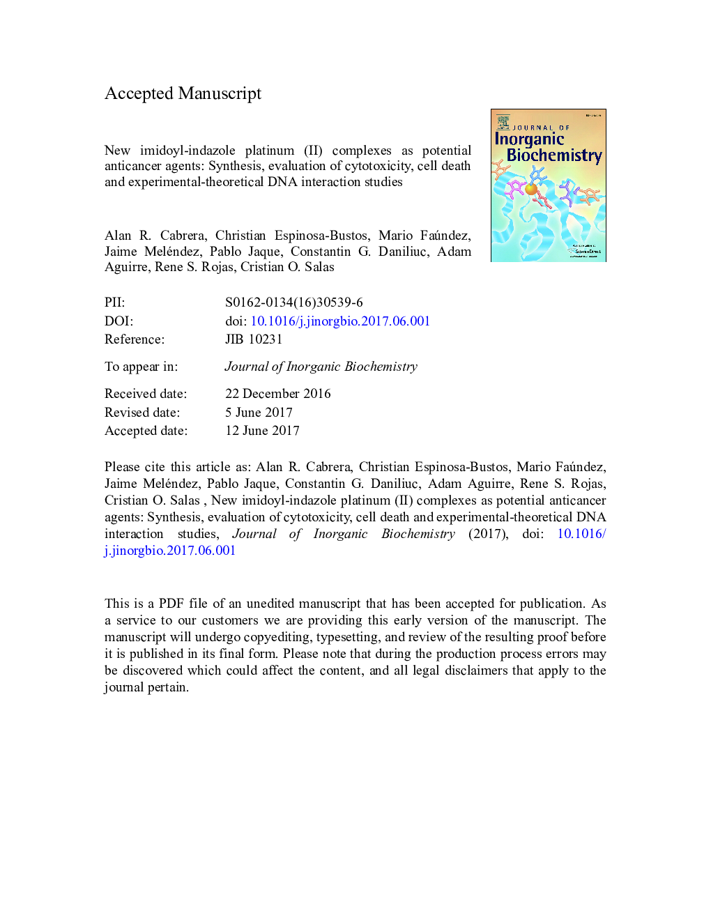 New imidoyl-indazole platinum (II) complexes as potential anticancer agents: Synthesis, evaluation of cytotoxicity, cell death and experimental-theoretical DNA interaction studies