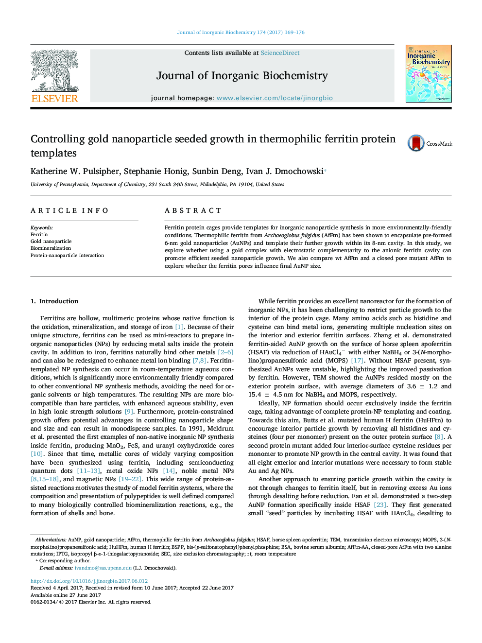 Controlling gold nanoparticle seeded growth in thermophilic ferritin protein templates