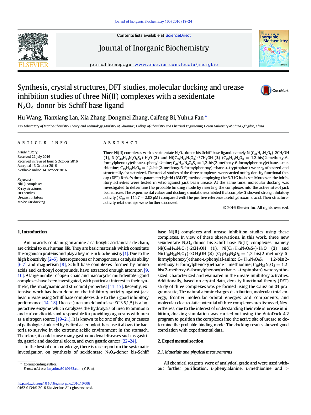 Synthesis, crystal structures, DFT studies, molecular docking and urease inhibition studies of three Ni(II) complexes with a sexidentate N2O4-donor bis-Schiff base ligand