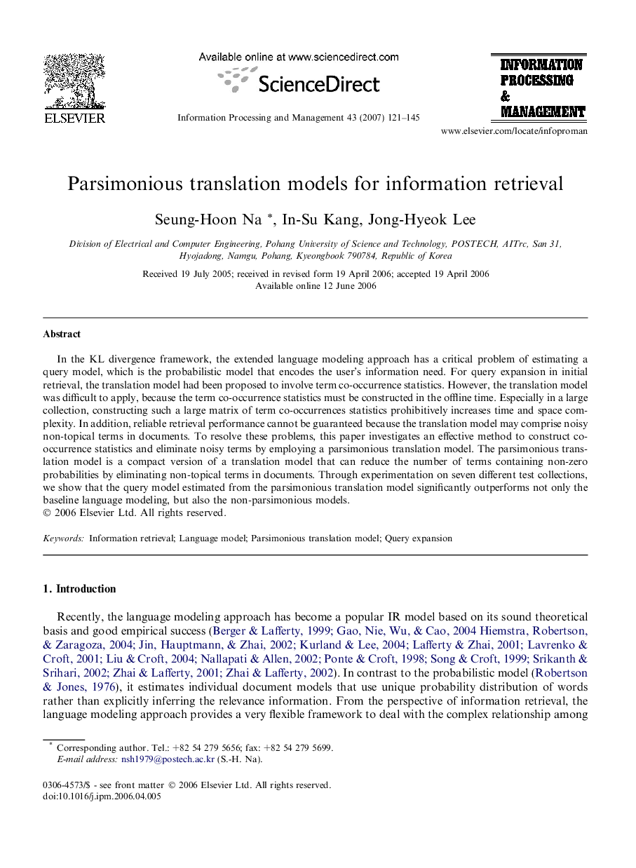 Parsimonious translation models for information retrieval