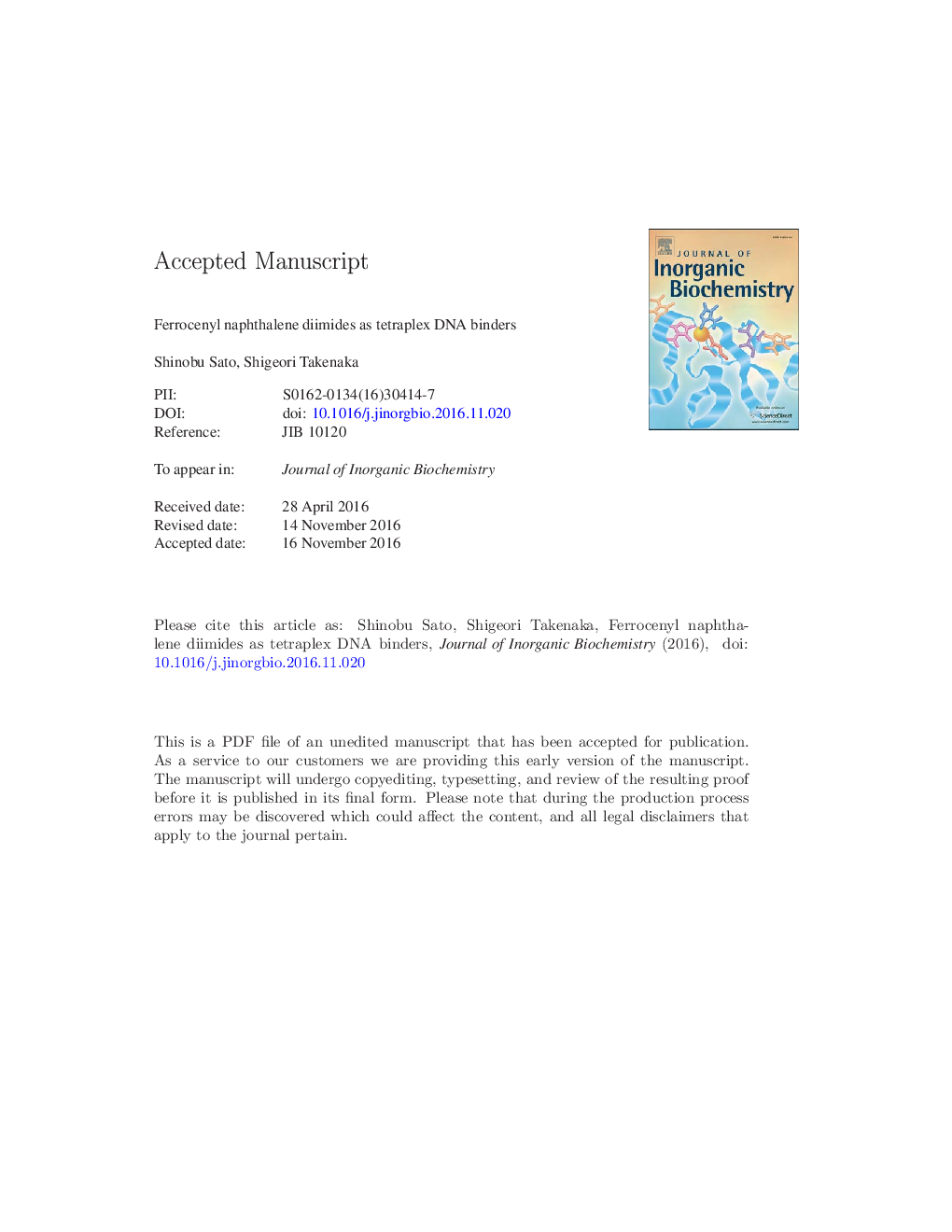 Ferrocenyl naphthalene diimides as tetraplex DNA binders