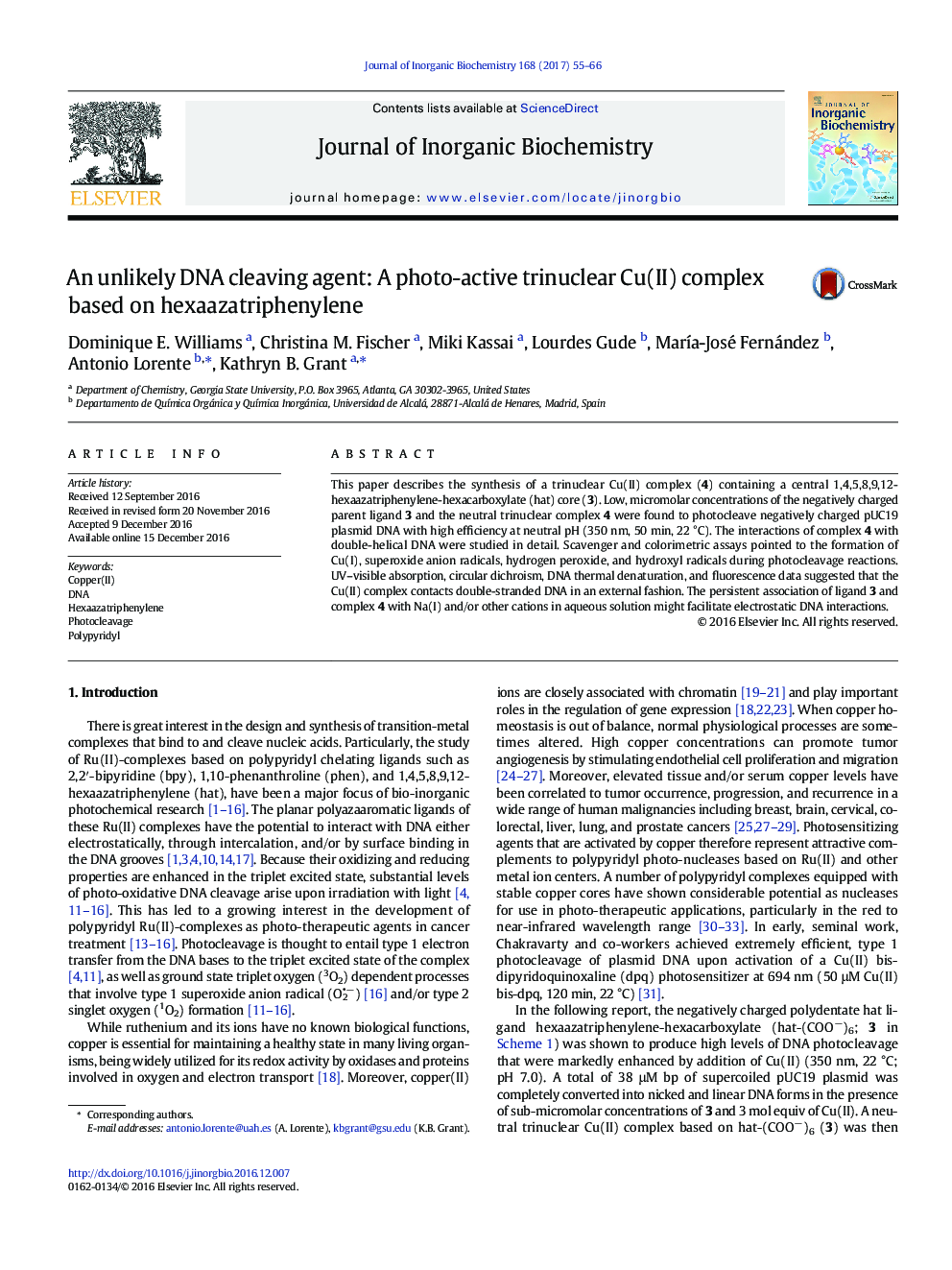 An unlikely DNA cleaving agent: A photo-active trinuclear Cu(II) complex based on hexaazatriphenylene