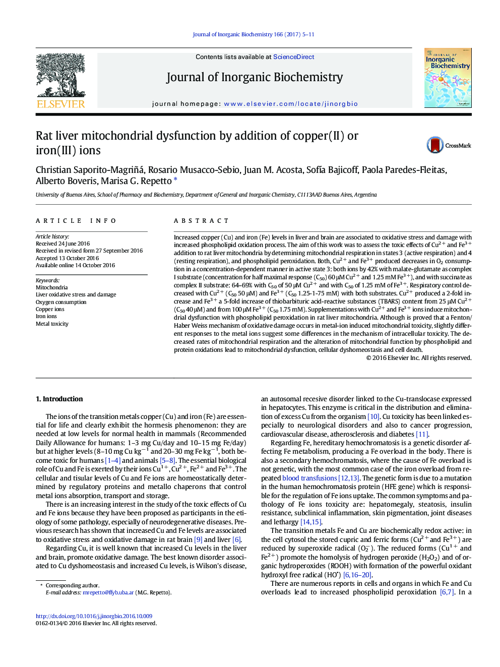 Rat liver mitochondrial dysfunction by addition of copper(II) or iron(III) ions