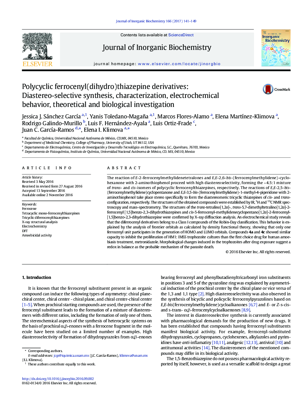 Polycyclic ferrocenyl(dihydro)thiazepine derivatives: Diastereo-selective synthesis, characterization, electrochemical behavior, theoretical and biological investigation