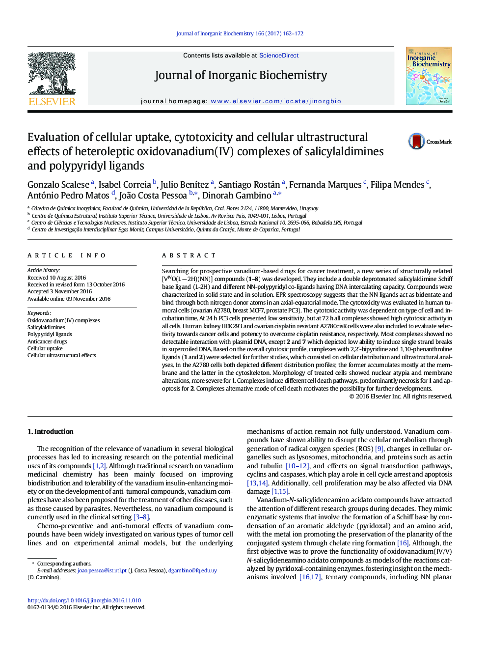 Evaluation of cellular uptake, cytotoxicity and cellular ultrastructural effects of heteroleptic oxidovanadium(IV) complexes of salicylaldimines and polypyridyl ligands