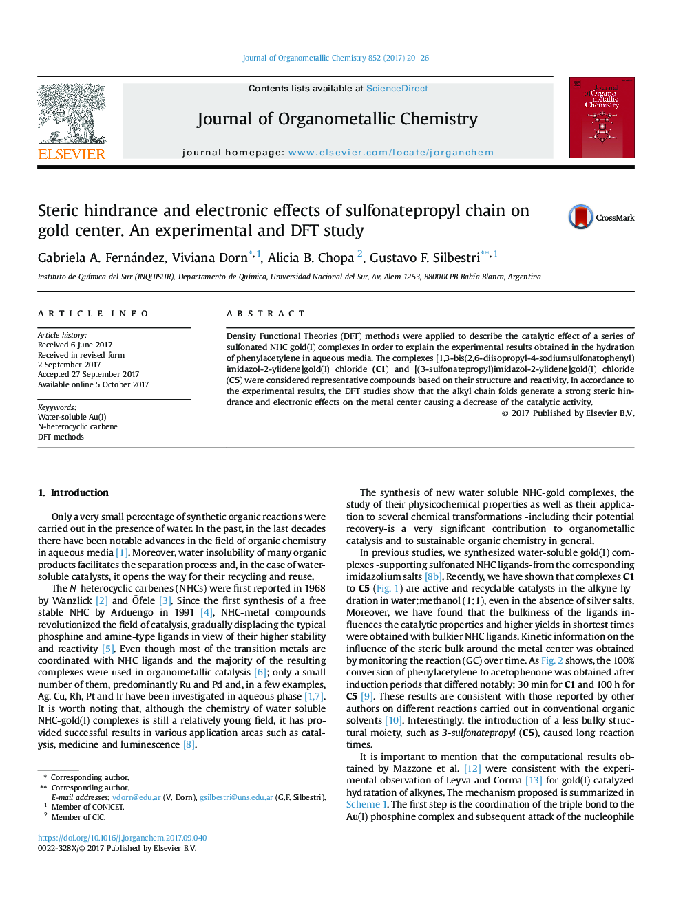 Steric hindrance and electronic effects of sulfonatepropyl chain on gold center. An experimental and DFT study