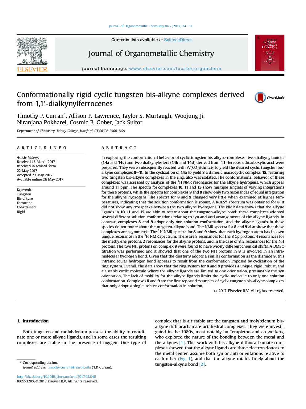 Conformationally rigid cyclic tungsten bis-alkyne complexes derived from 1,1â²-dialkynylferrocenes