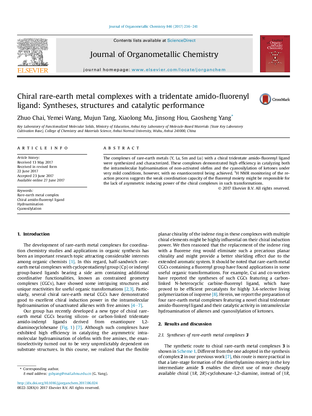 Chiral rare-earth metal complexes with a tridentate amido-fluorenyl ligand: Syntheses, structures and catalytic performance