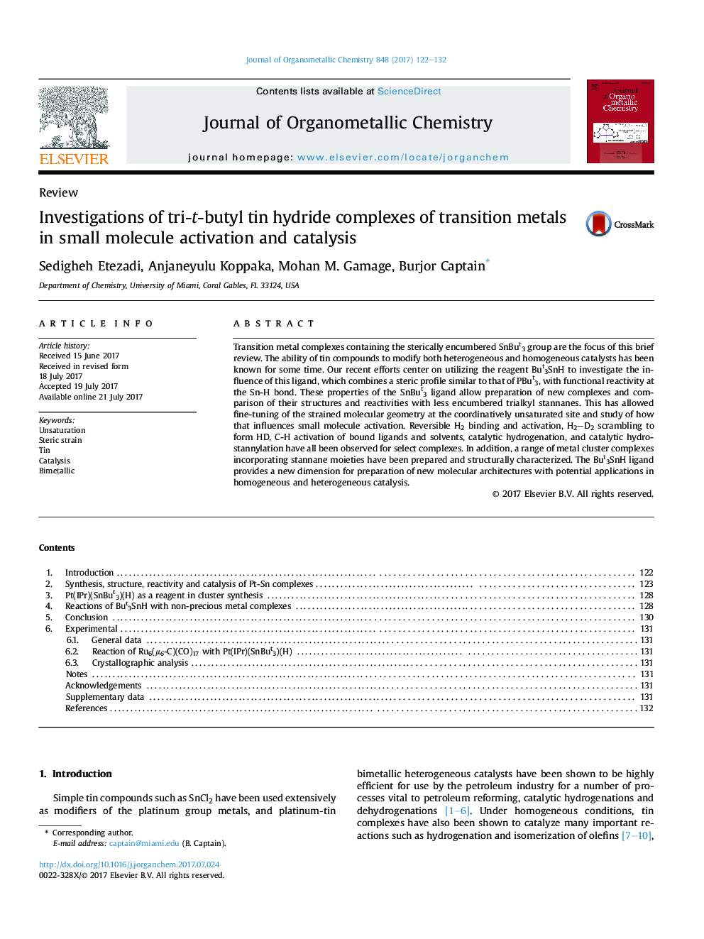 Investigations of tri-t-butyl tin hydride complexes of transition metals in small molecule activation and catalysis