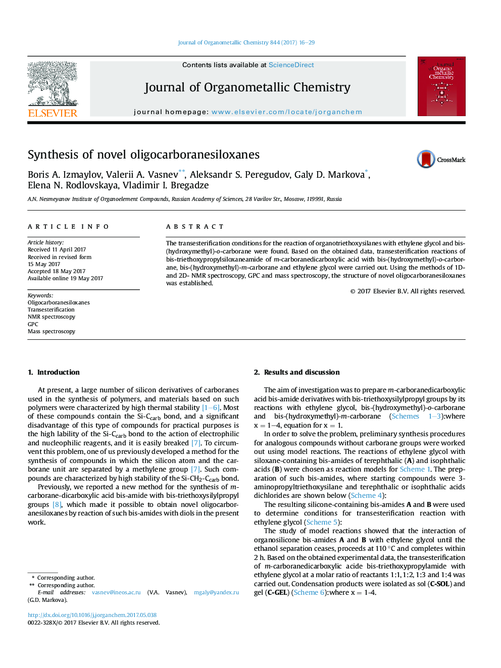 Synthesis of novel oligocarboranesiloxanes