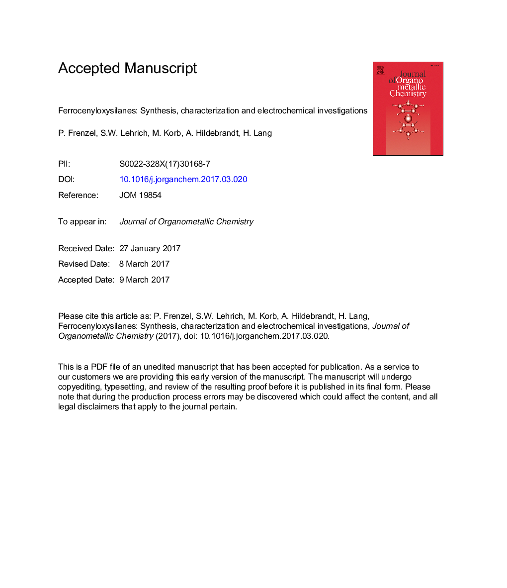 Ferrocenyloxysilanes: Synthesis, characterization and electrochemical investigations