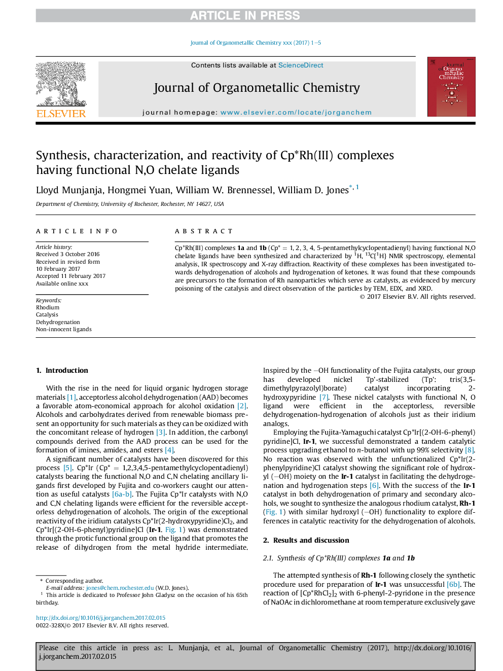 Synthesis, characterization, and reactivity of Cp*Rh(III) complexes having functional N,O chelate ligands