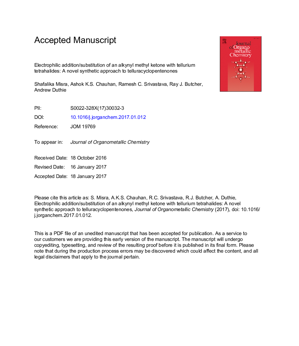 Electrophilic addition/substitution of an alkynyl methyl ketone with tellurium tetrahalides: A novel synthetic approach to telluracyclopentenones