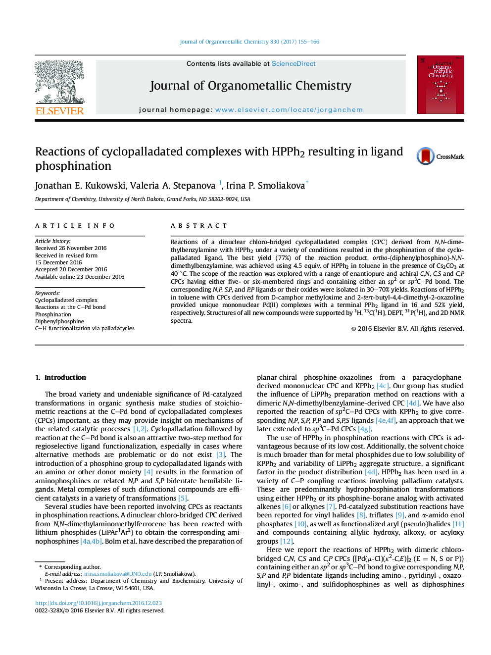 Reactions of cyclopalladated complexes with HPPh2 resulting in ligand phosphination