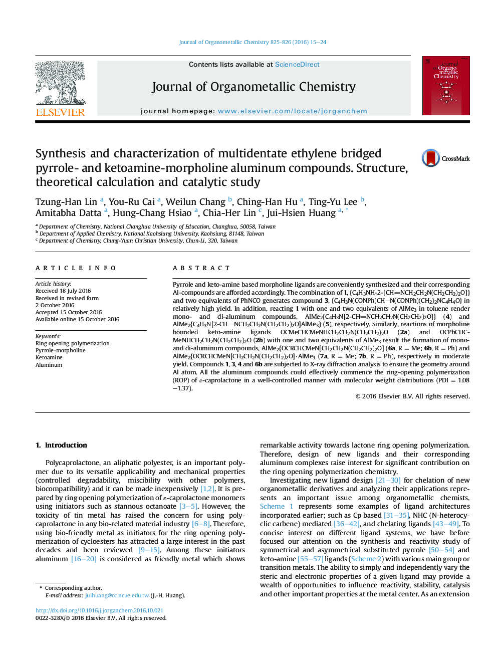 Synthesis and characterization of multidentate ethylene bridged pyrrole- and ketoamine-morpholine aluminum compounds. Structure, theoretical calculation and catalytic study