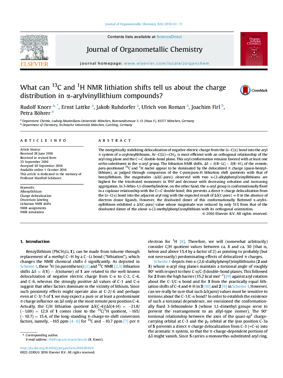 What can 13C and 1H NMR lithiation shifts tell us about the charge distribution in Î±-arylvinyllithium compounds?