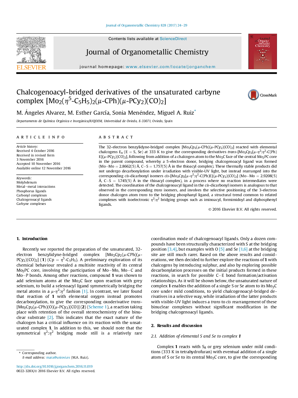 Chalcogenoacyl-bridged derivatives of the unsaturated carbyne complex [Mo2(Î·5-C5H5)2(Î¼-CPh)(Î¼-PCy2)(CO)2]