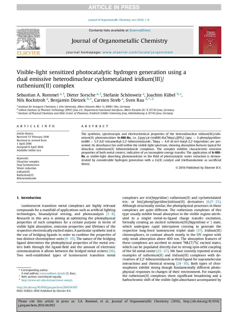 Visible-light sensitized photocatalytic hydrogen generation using a dual emissive heterodinuclear cyclometalated iridium(III)/ruthenium(II) complex