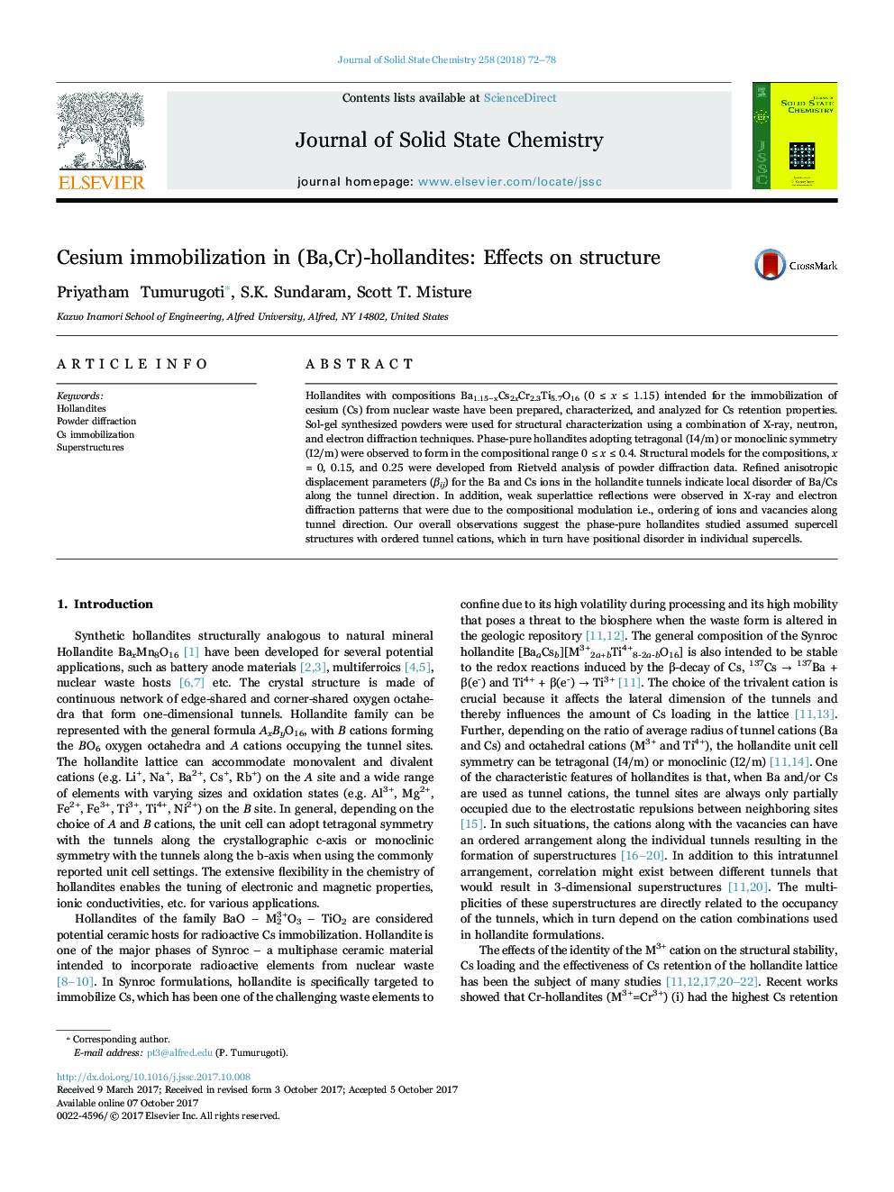 Cesium immobilization in (Ba,Cr)-hollandites: Effects on structure