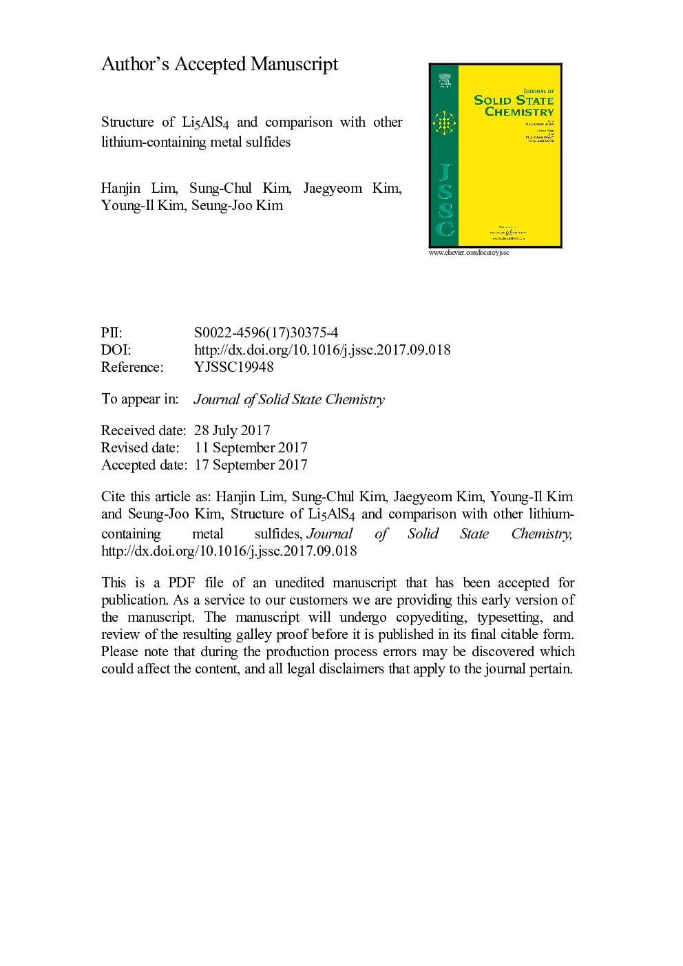 Structure of Li5AlS4 and comparison with other lithium-containing metal sulfides