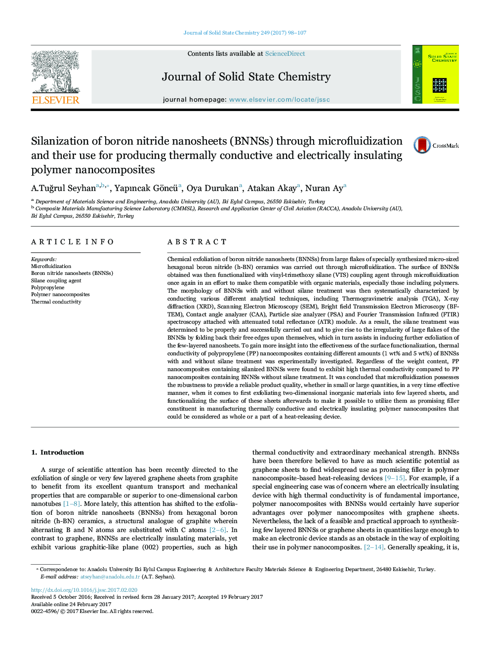 Silanization of boron nitride nanosheets (BNNSs) through microfluidization and their use for producing thermally conductive and electrically insulating polymer nanocomposites