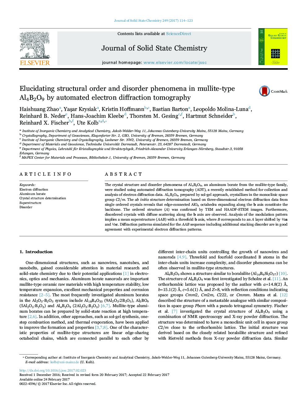 Elucidating structural order and disorder phenomena in mullite-type Al4B2O9 by automated electron diffraction tomography