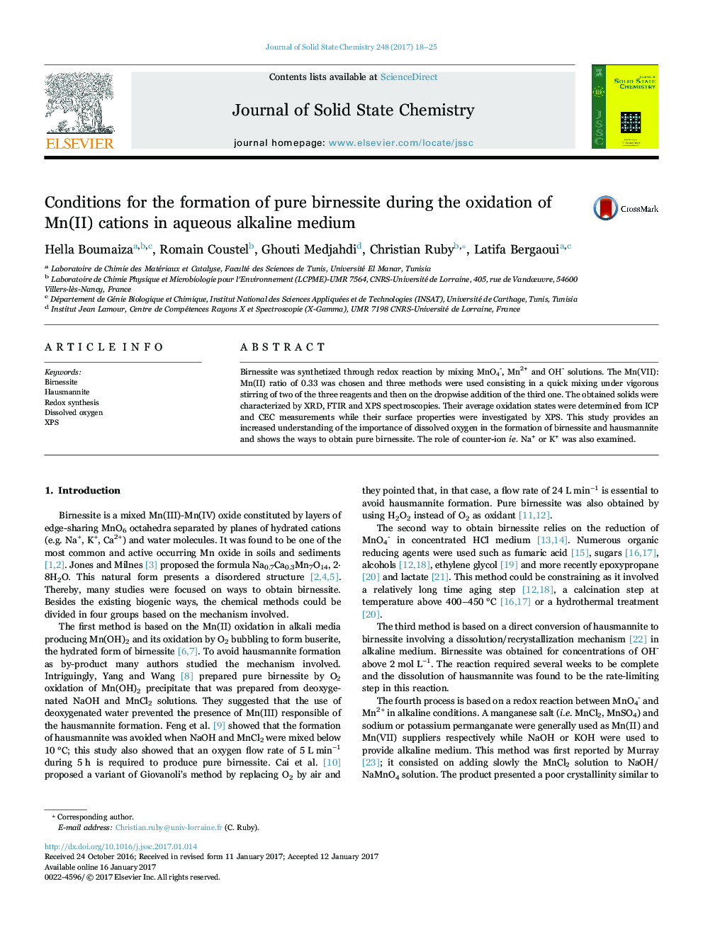 Conditions for the formation of pure birnessite during the oxidation of Mn(II) cations in aqueous alkaline medium