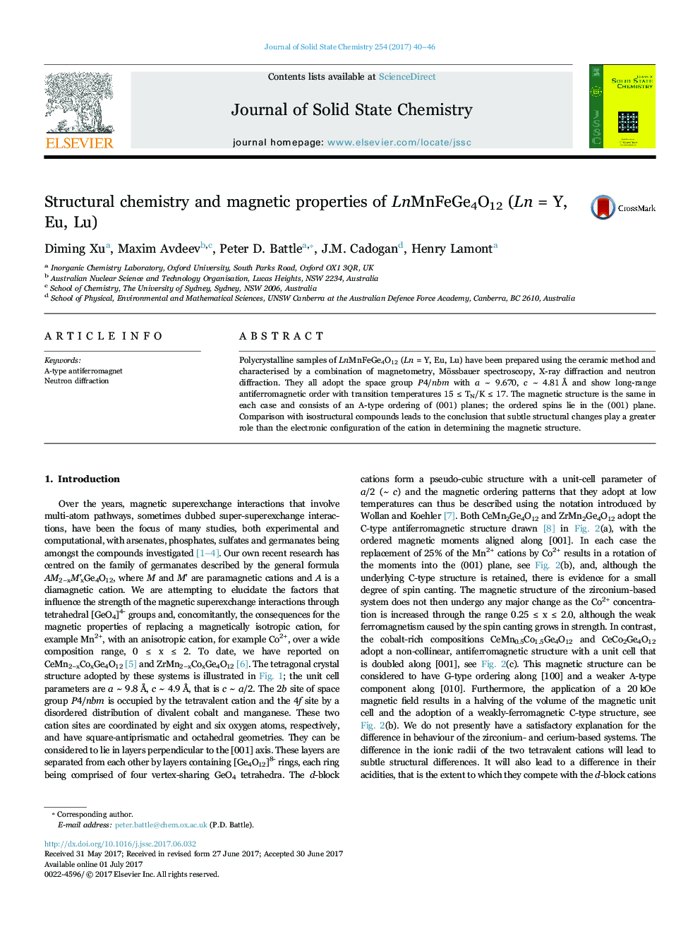 Structural chemistry and magnetic properties of LnMnFeGe4O12 (Ln = Y, Eu, Lu)