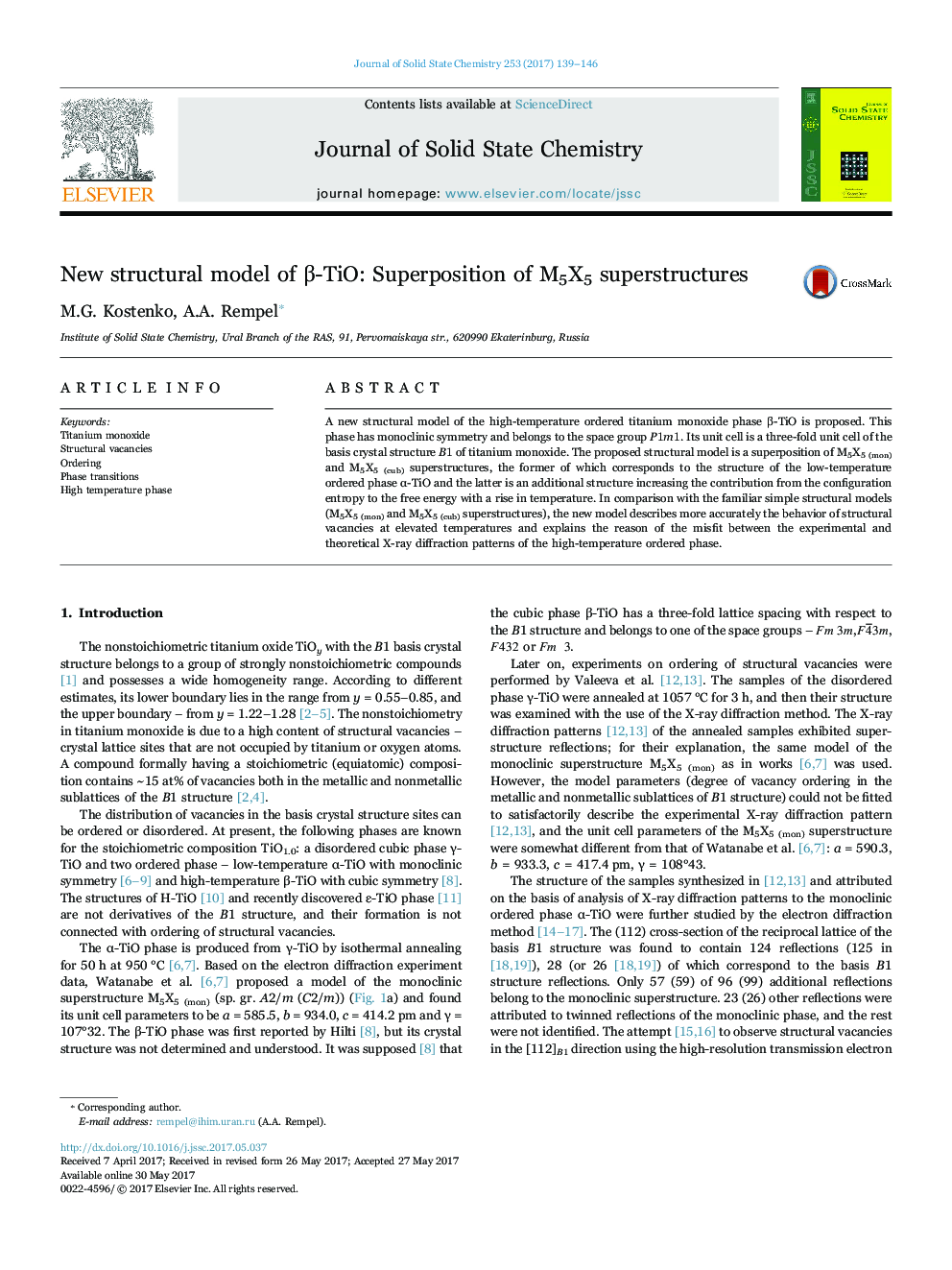 New structural model of Î²-TiO: Superposition of M5X5 superstructures