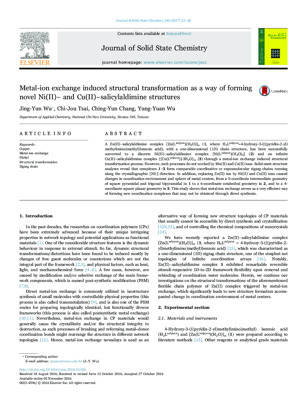 Metal-ion exchange induced structural transformation as a way of forming novel Ni(II)â and Cu(II)âsalicylaldimine structures