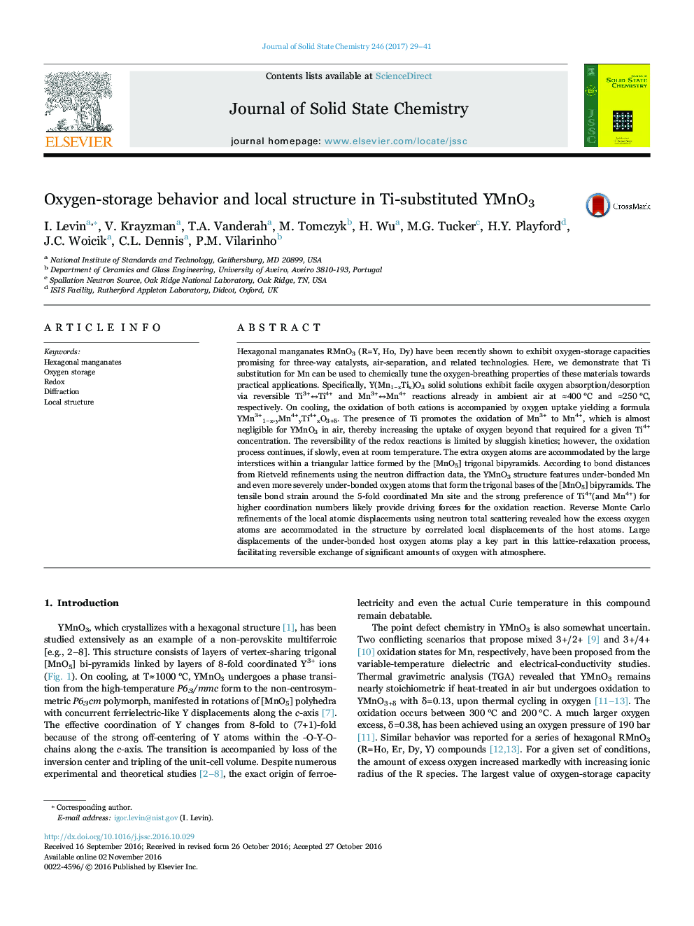 Oxygen-storage behavior and local structure in Ti-substituted YMnO3