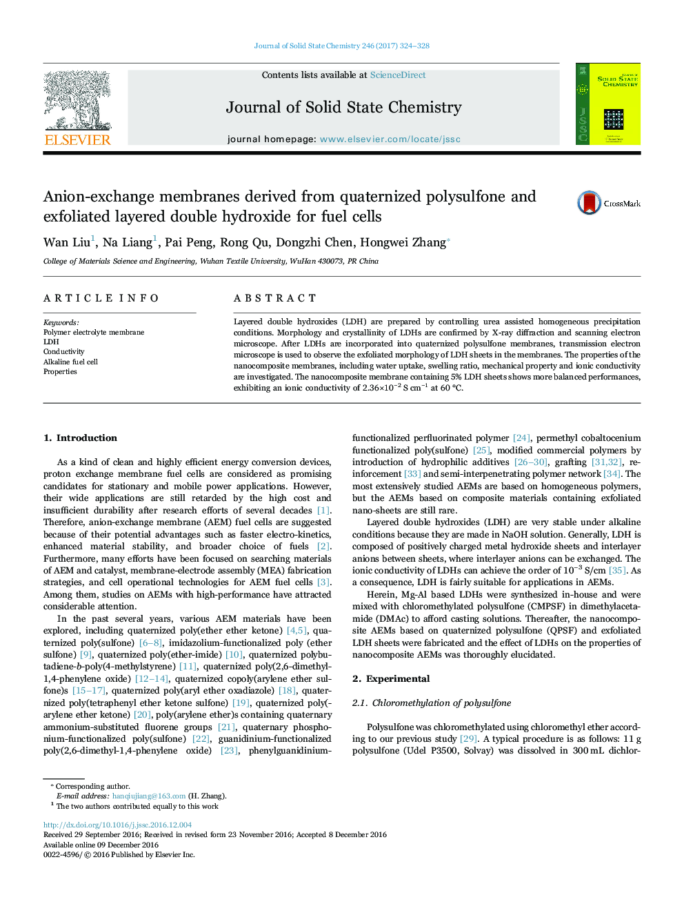 Anion-exchange membranes derived from quaternized polysulfone and exfoliated layered double hydroxide for fuel cells