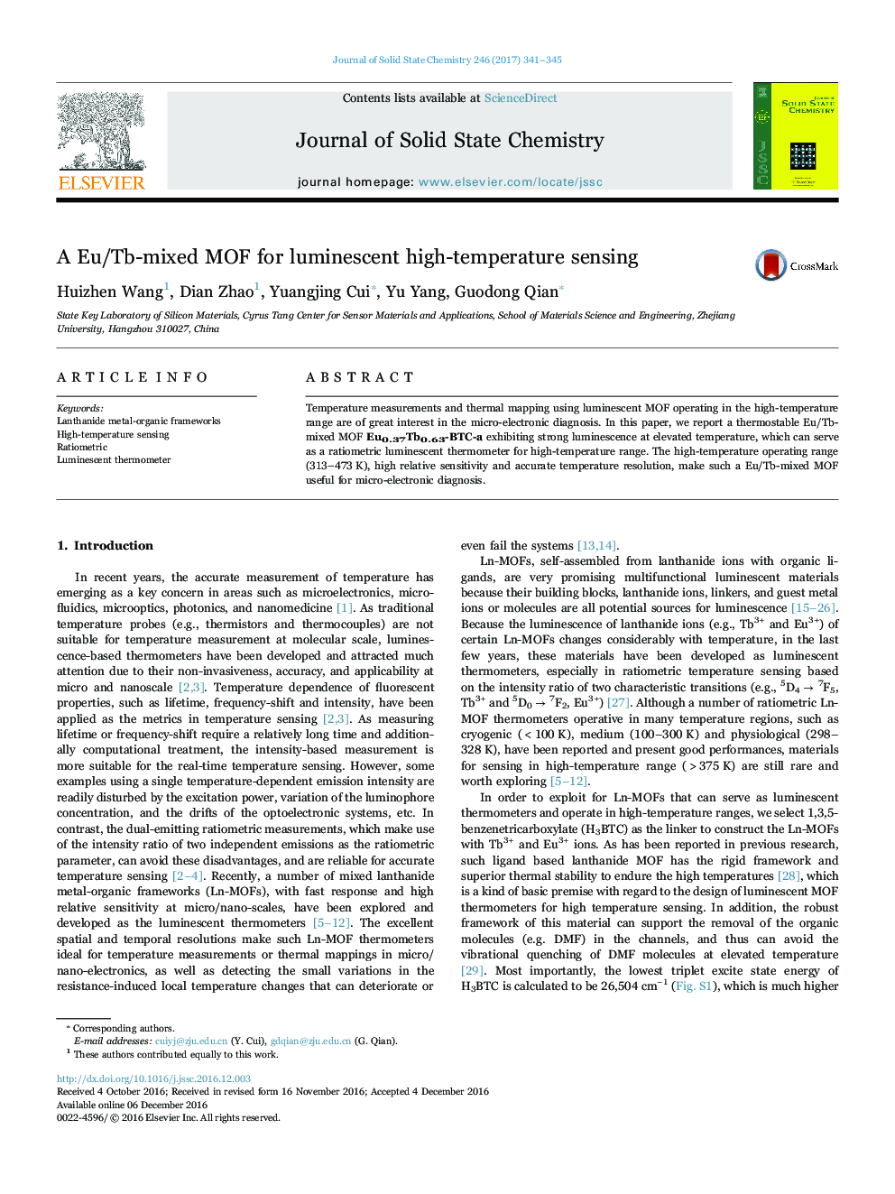 A Eu/Tb-mixed MOF for luminescent high-temperature sensing