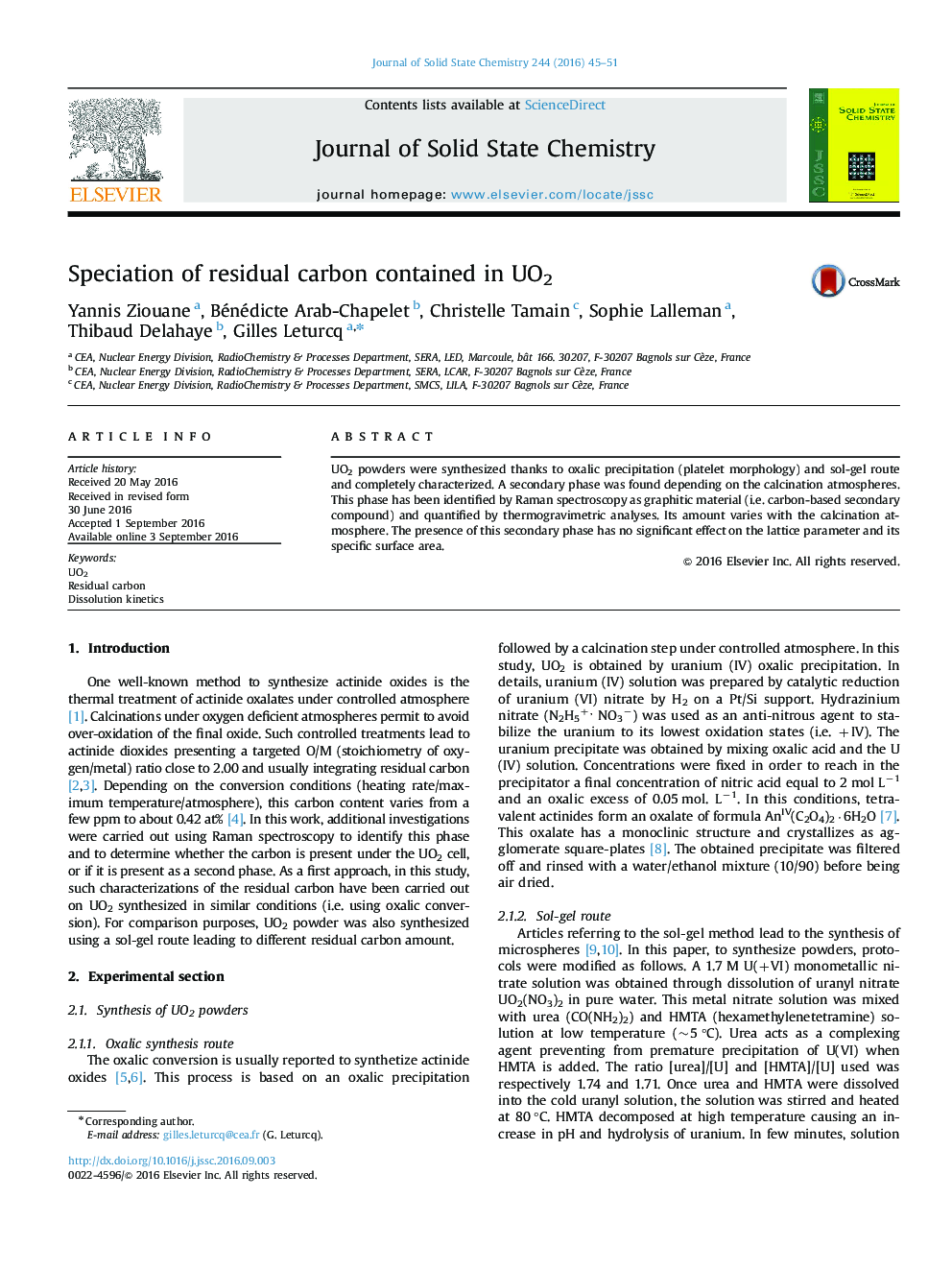 Speciation of residual carbon contained in UO2