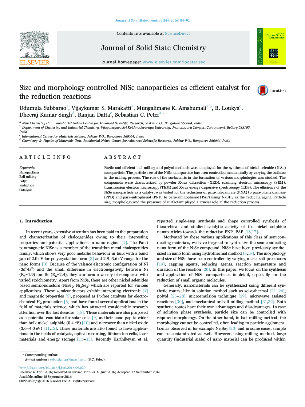 Size and morphology controlled NiSe nanoparticles as efficient catalyst for the reduction reactions