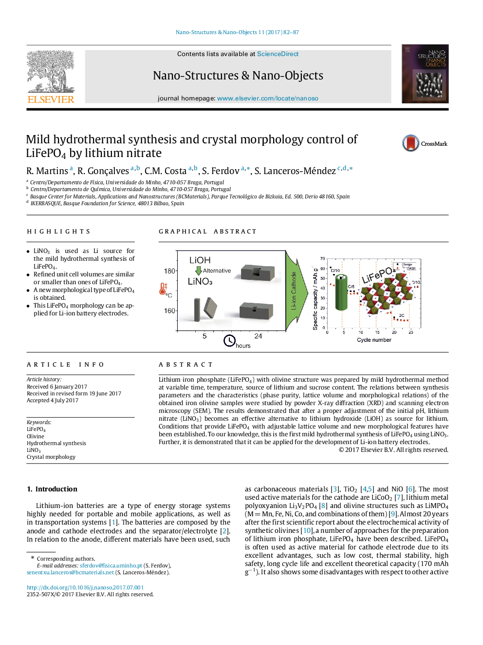 Mild hydrothermal synthesis and crystal morphology control of LiFePO4 by lithium nitrate