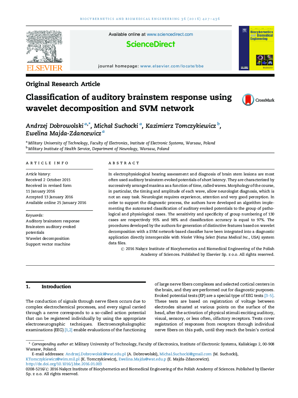 Classification of auditory brainstem response using wavelet decomposition and SVM network